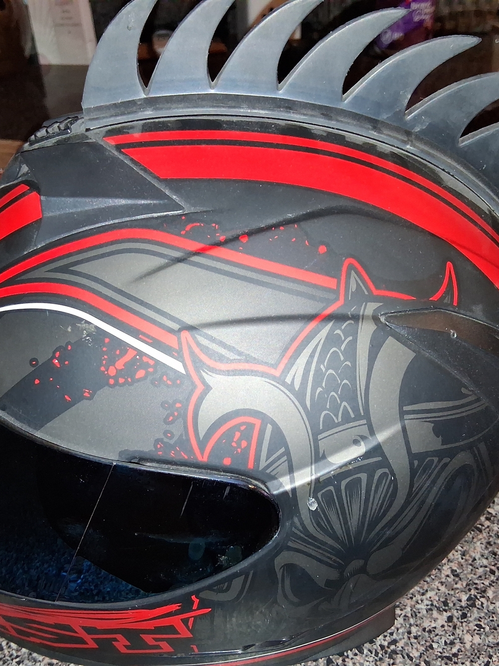 Storm Black Motorcycle Helmet with Red Accents